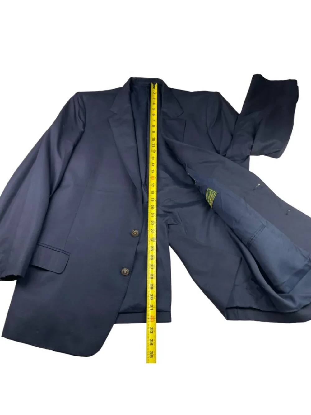 Bespoke x Loro Piana Men's 100% Wool Metal Buttons 2-Button Blazer Navy • 46R